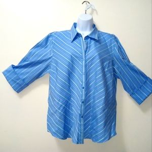 BUTTONS UP SHIRT DCC WOMAN HALF SLEEVE STRIPPED BLUE SIZE 1XL